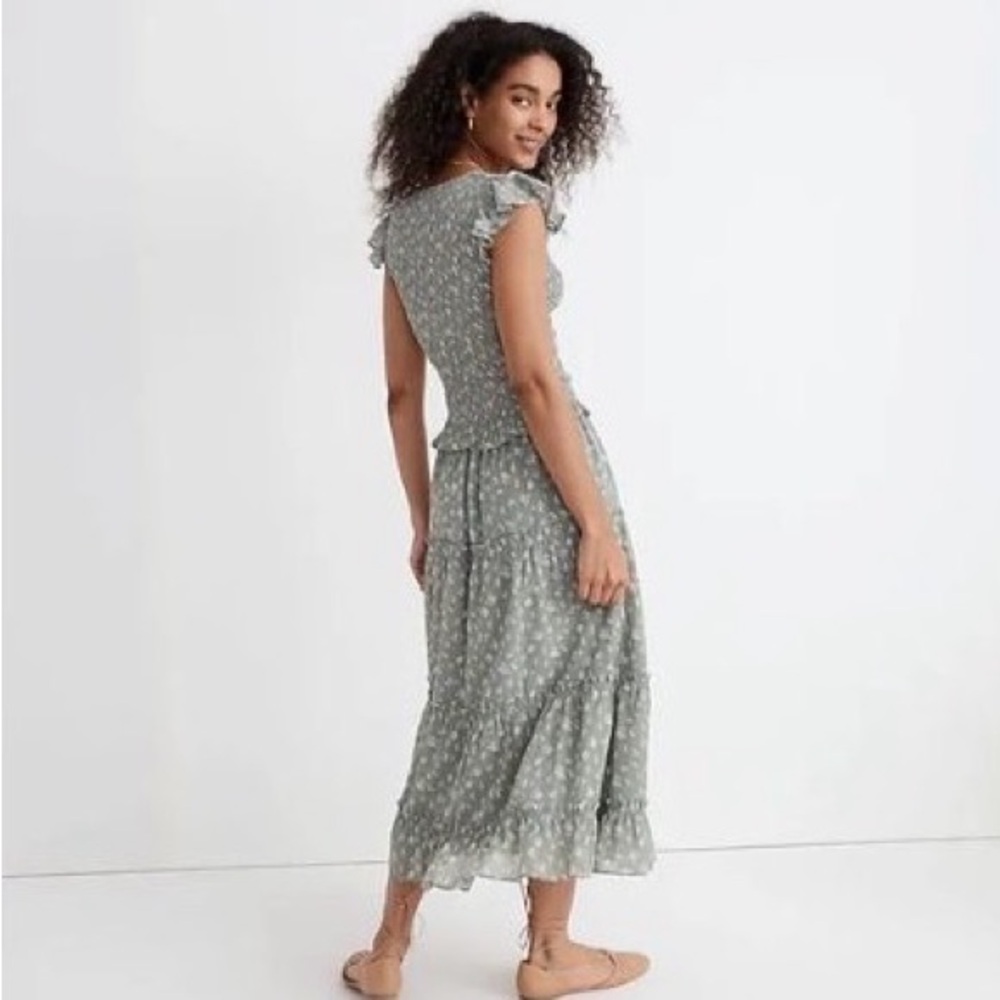 Madewell Green Floral Midi Skirt